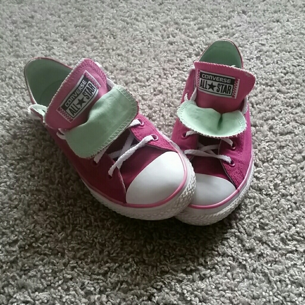 Hot pink/ green double tongue low top converse - Picture 1 of 7